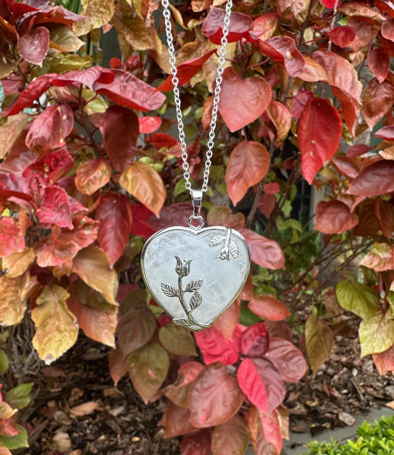 Large Clear Quartz Heart Pendant Necklace