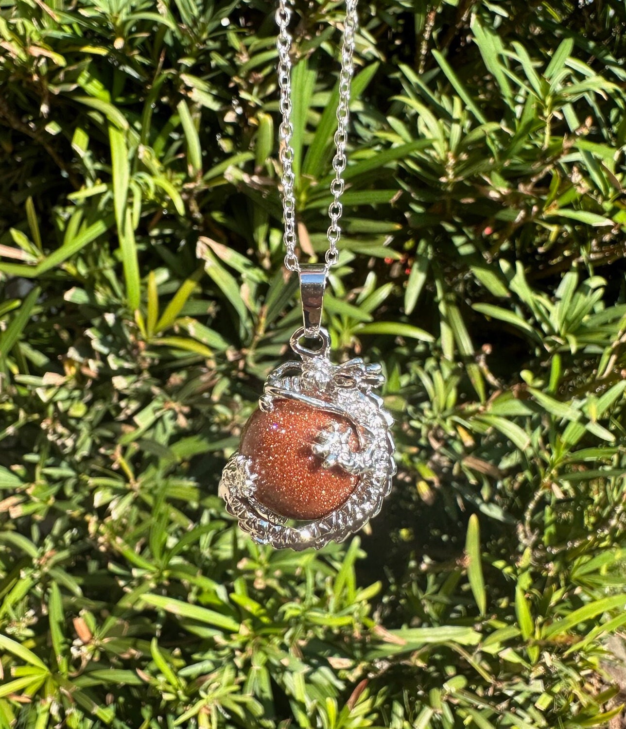 Goldstone Dragon Ball Pendant Necklace