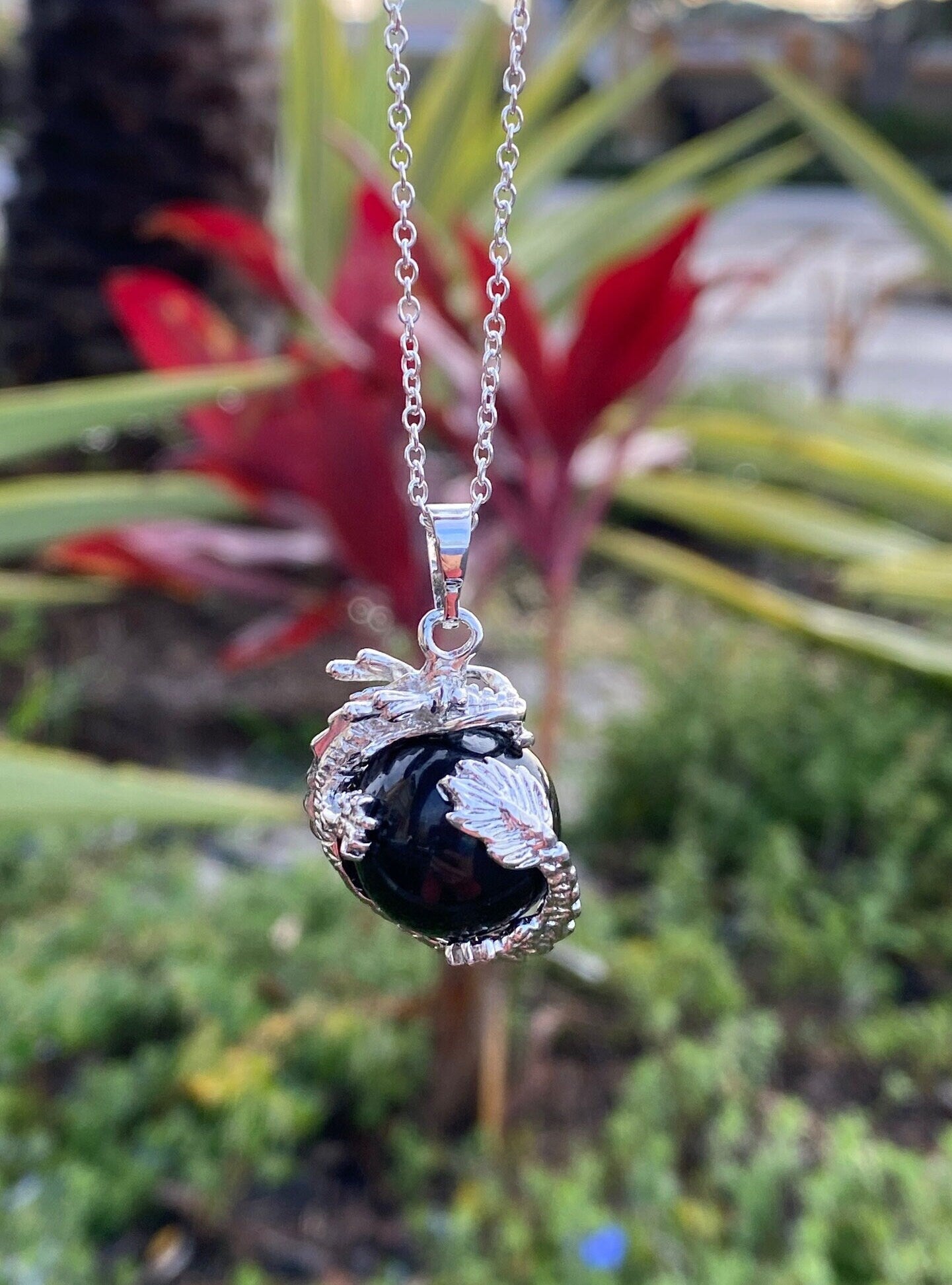 Obsidian Dragon Ball Pendant Necklace