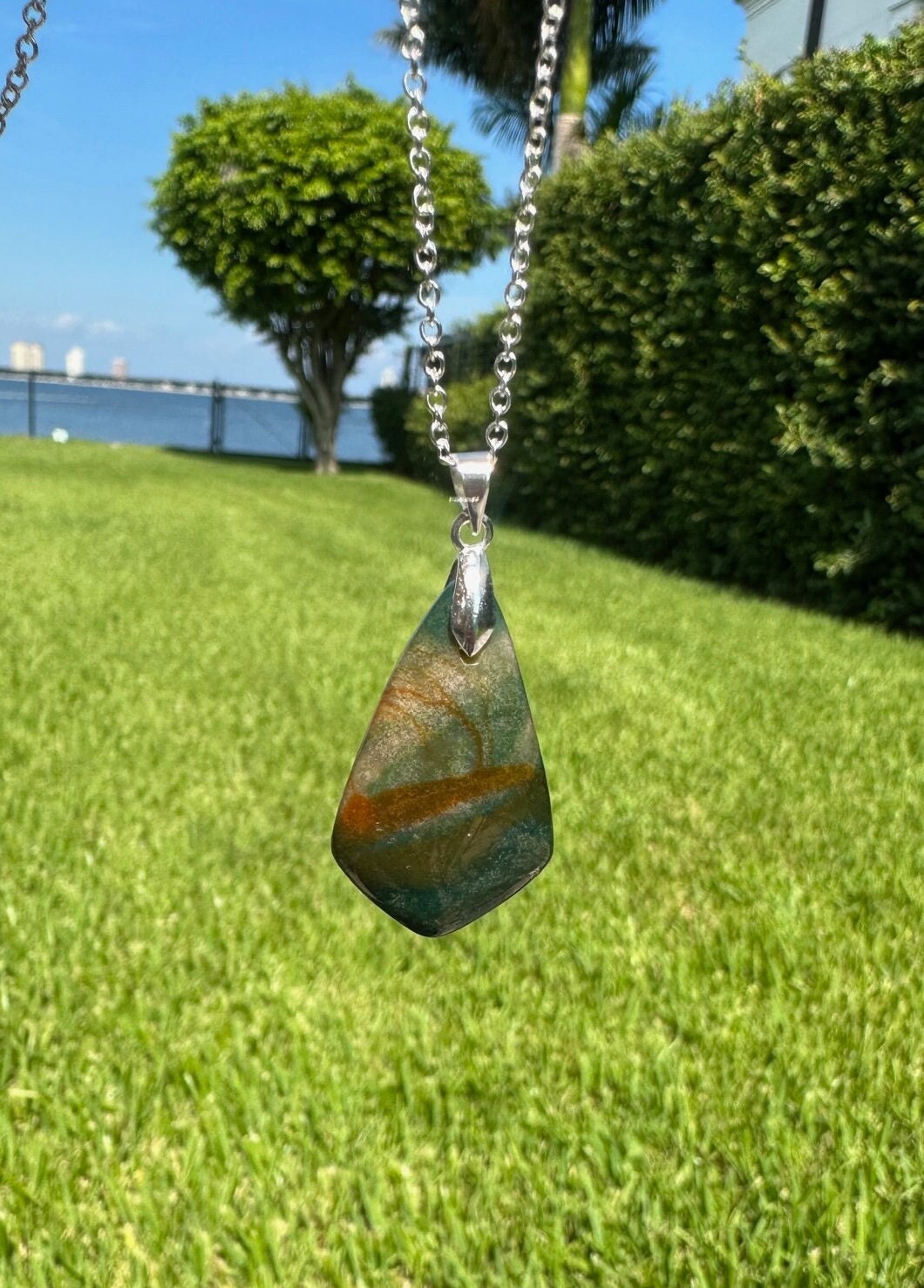 Indian Bloodstone Shield Pendant Necklace