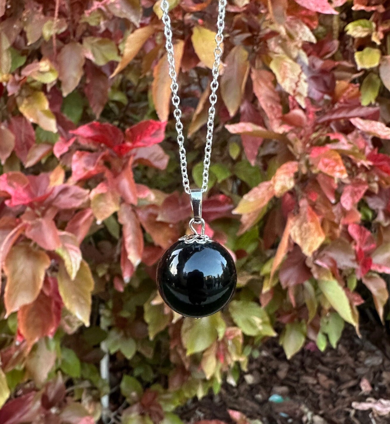 Obsidian Ball Pendant Necklace