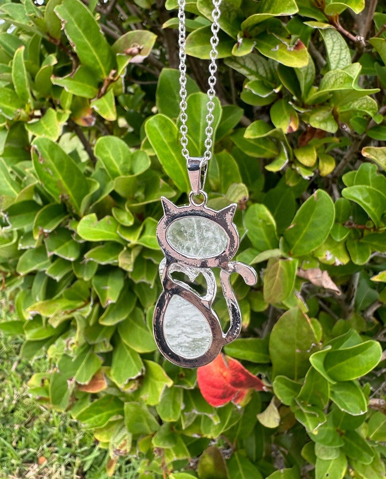 Large Clear Quartz Cat Pendant Necklace