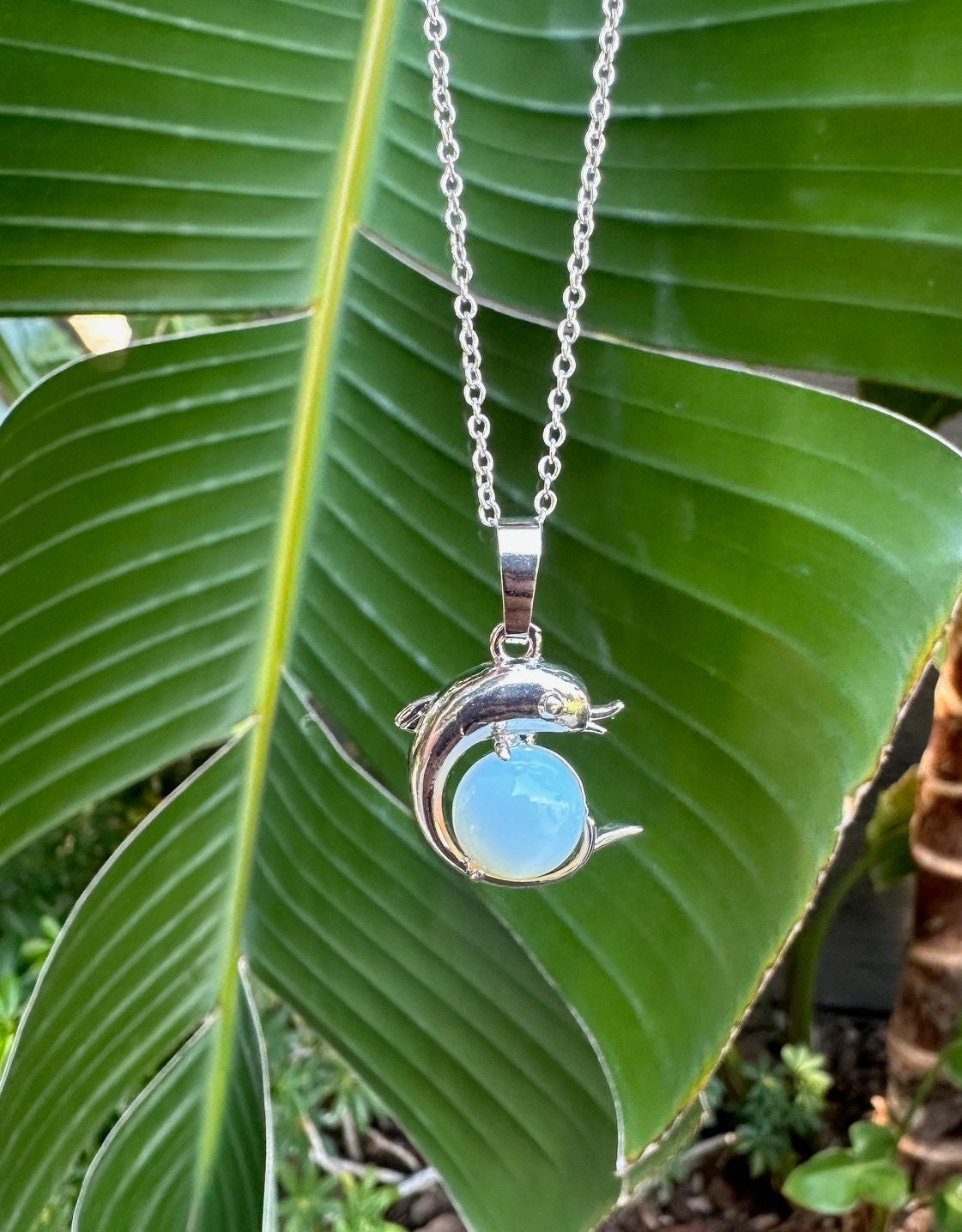 Dainty Opalite Dolphin Pendant Necklace