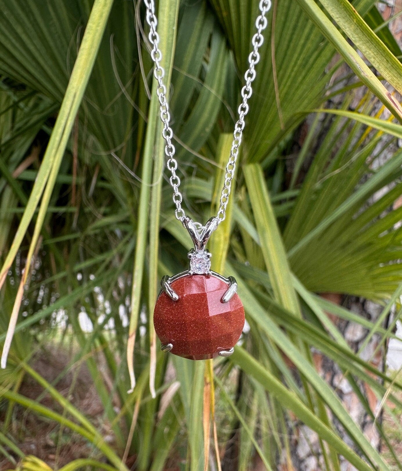 Goldstone Prism Pendant Necklace