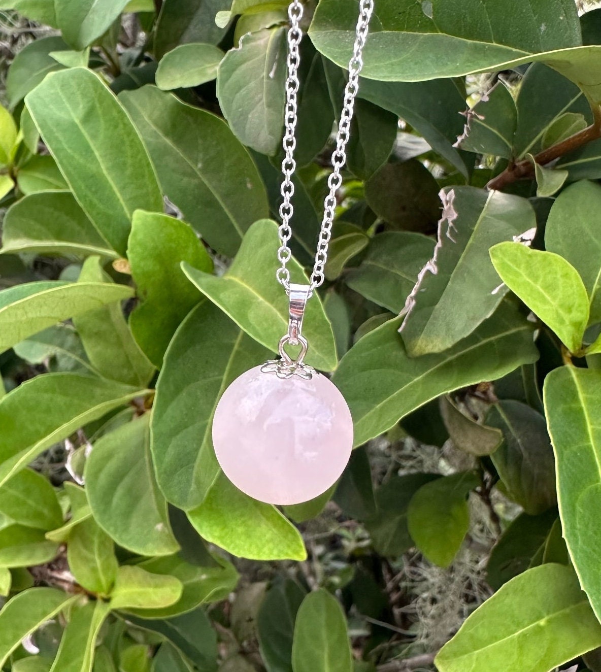 Rose Quartz Ball Pendant Necklace
