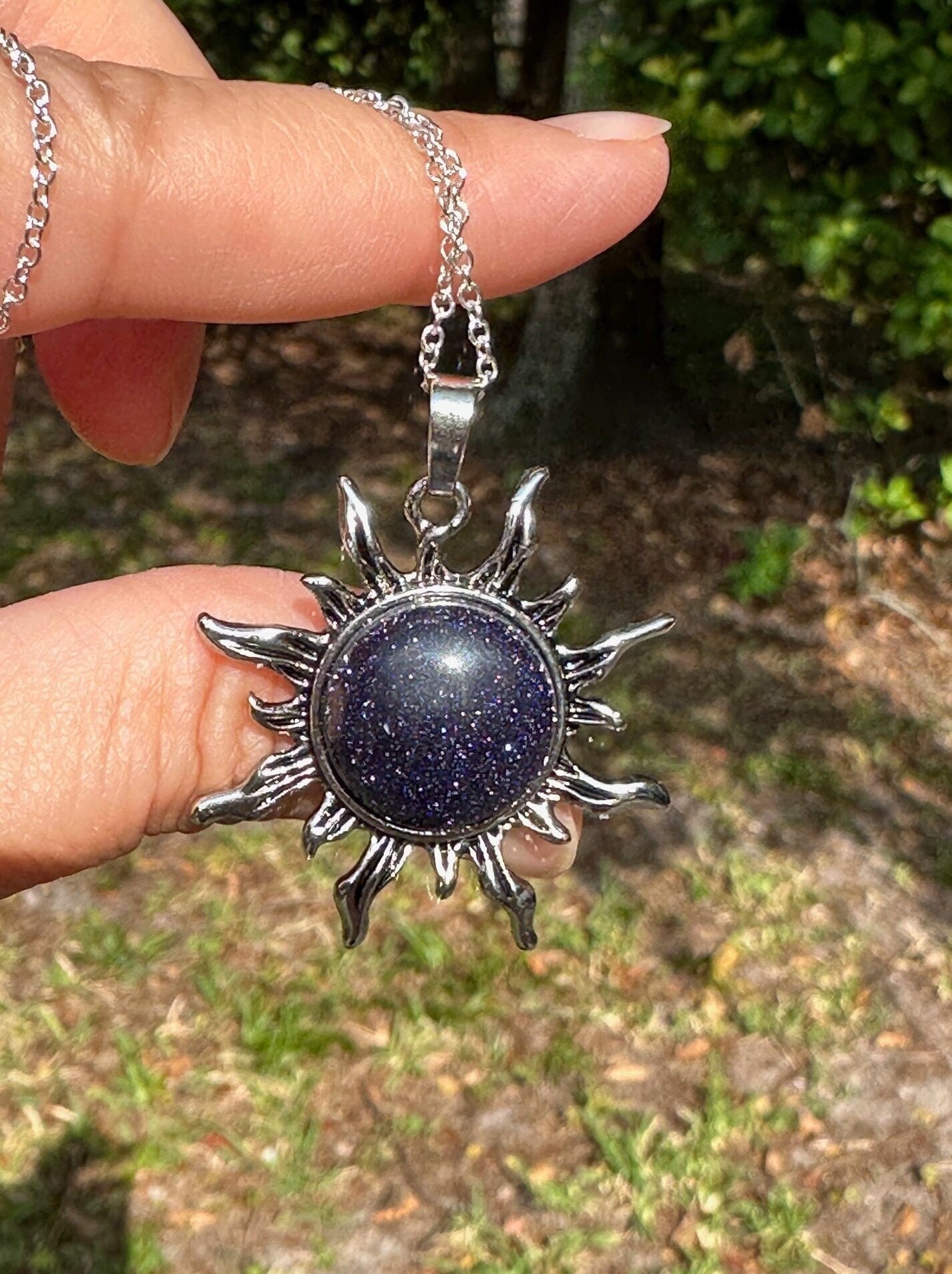 Blue Goldstone Sun Necklace