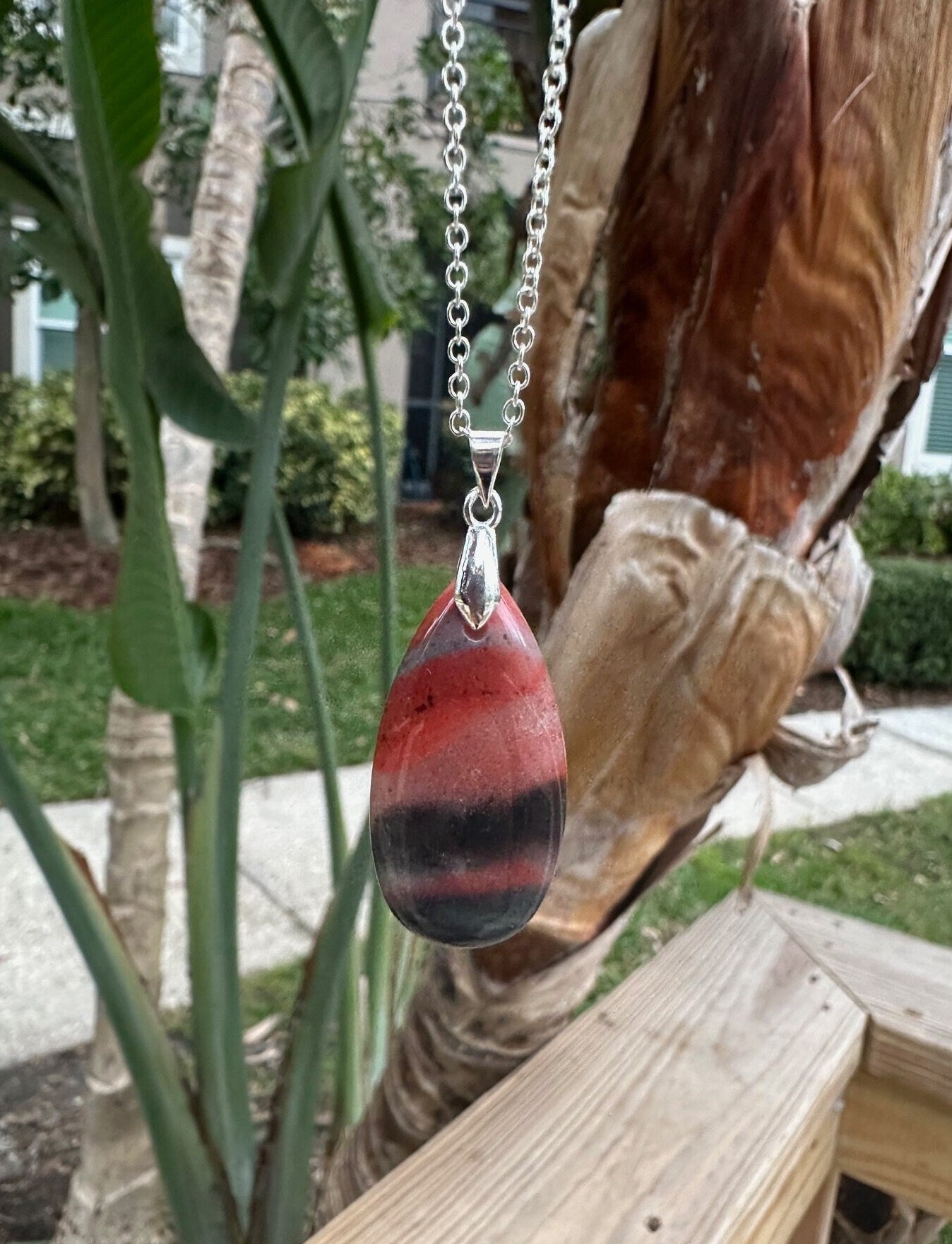 African Bloodstone Teardrop Pendant Necklace