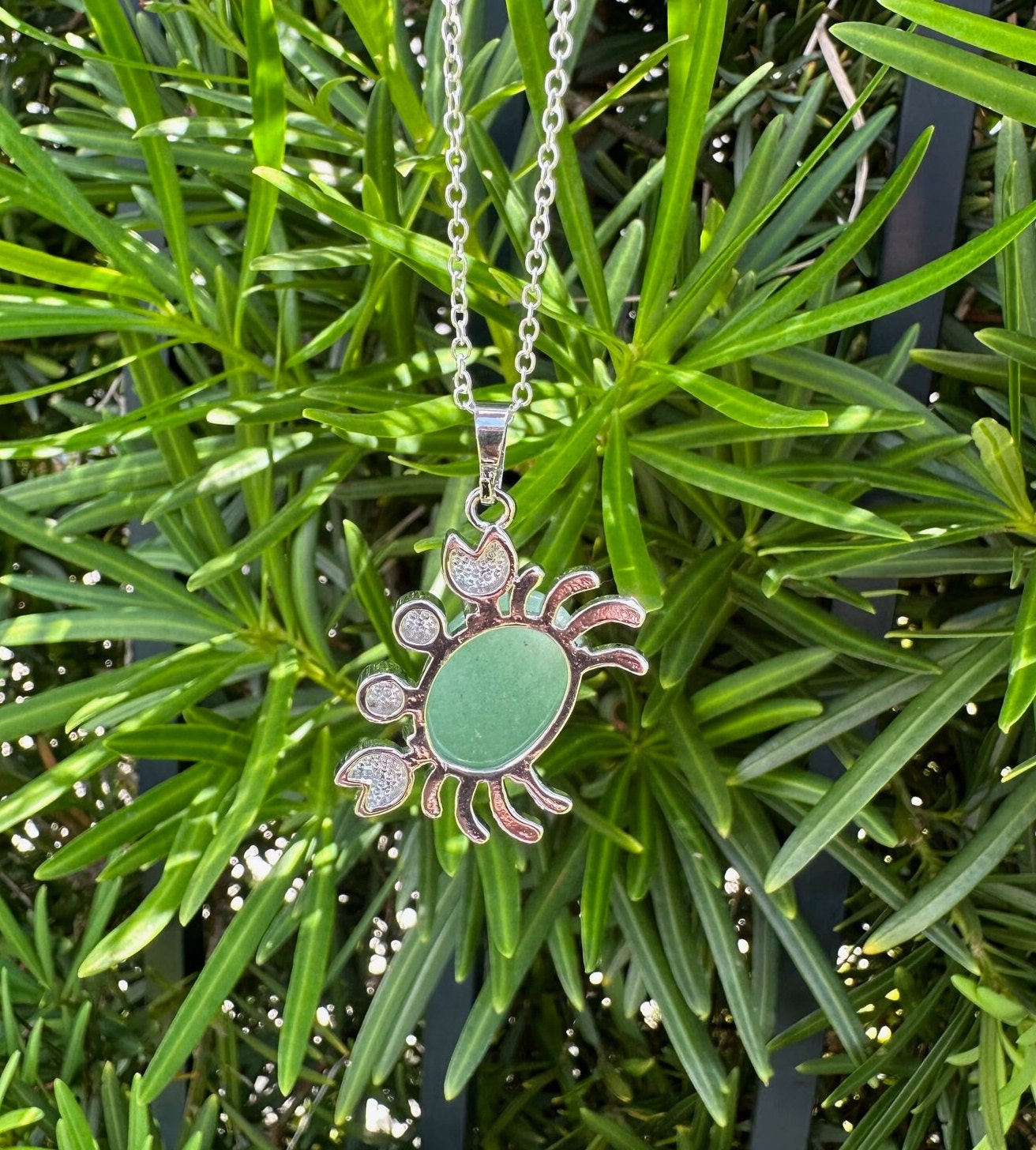 Green Aventurine Crab Pendant Necklace