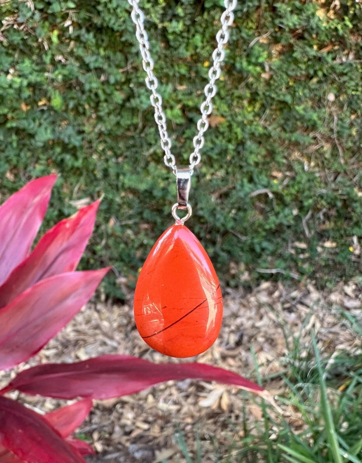 Red Jasper Teardrop Pendant Necklace