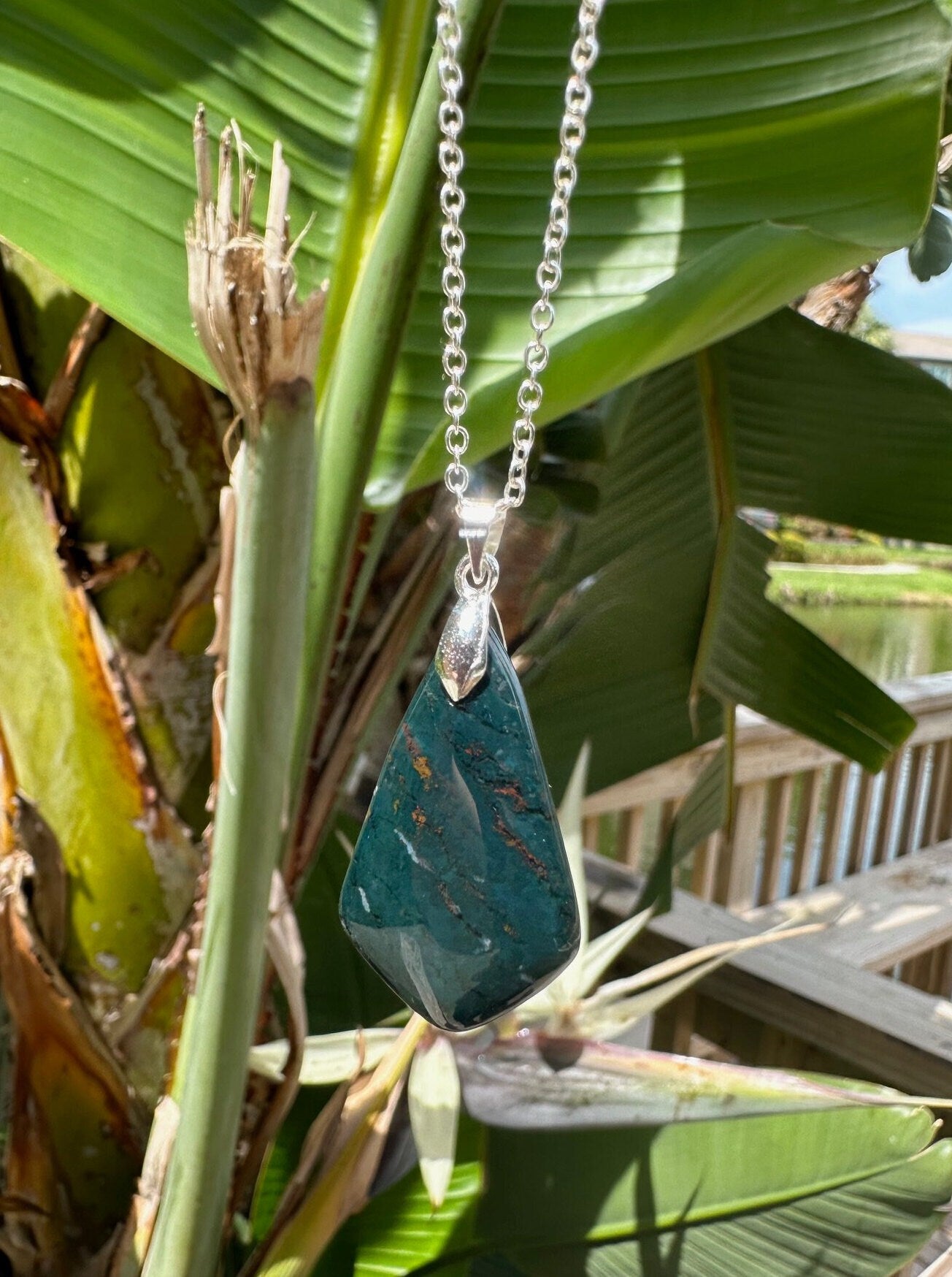 Indian Bloodstone Shield Pendant Necklace
