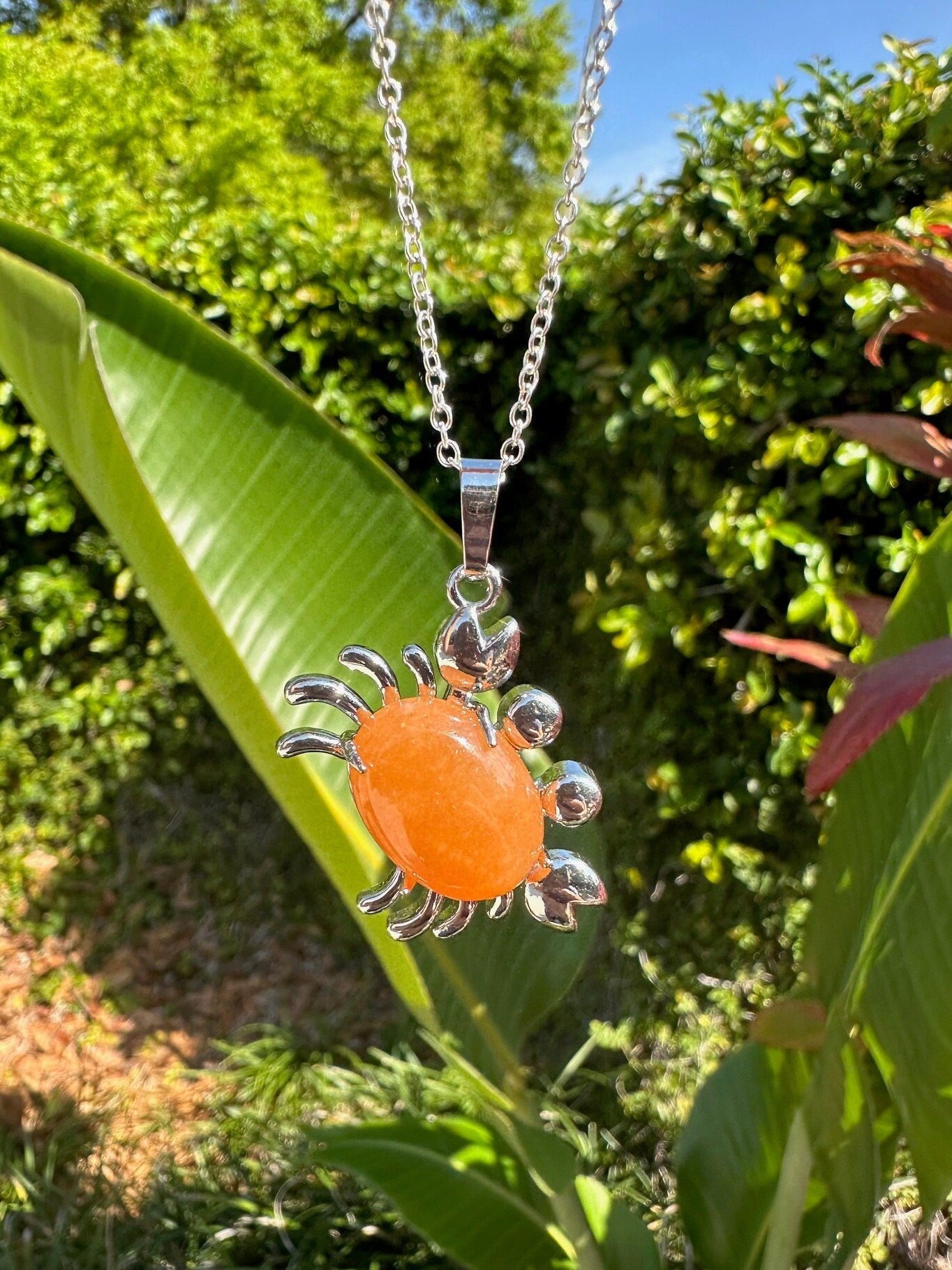 Orange Aventurine Crab Pendant Necklace