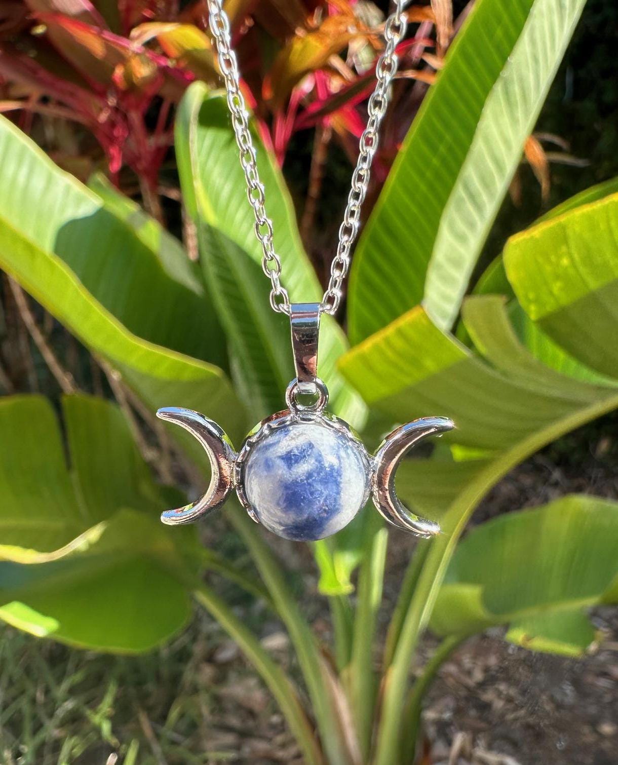 Dainty Sodalite Celestial 2 Moon Pendant Necklace