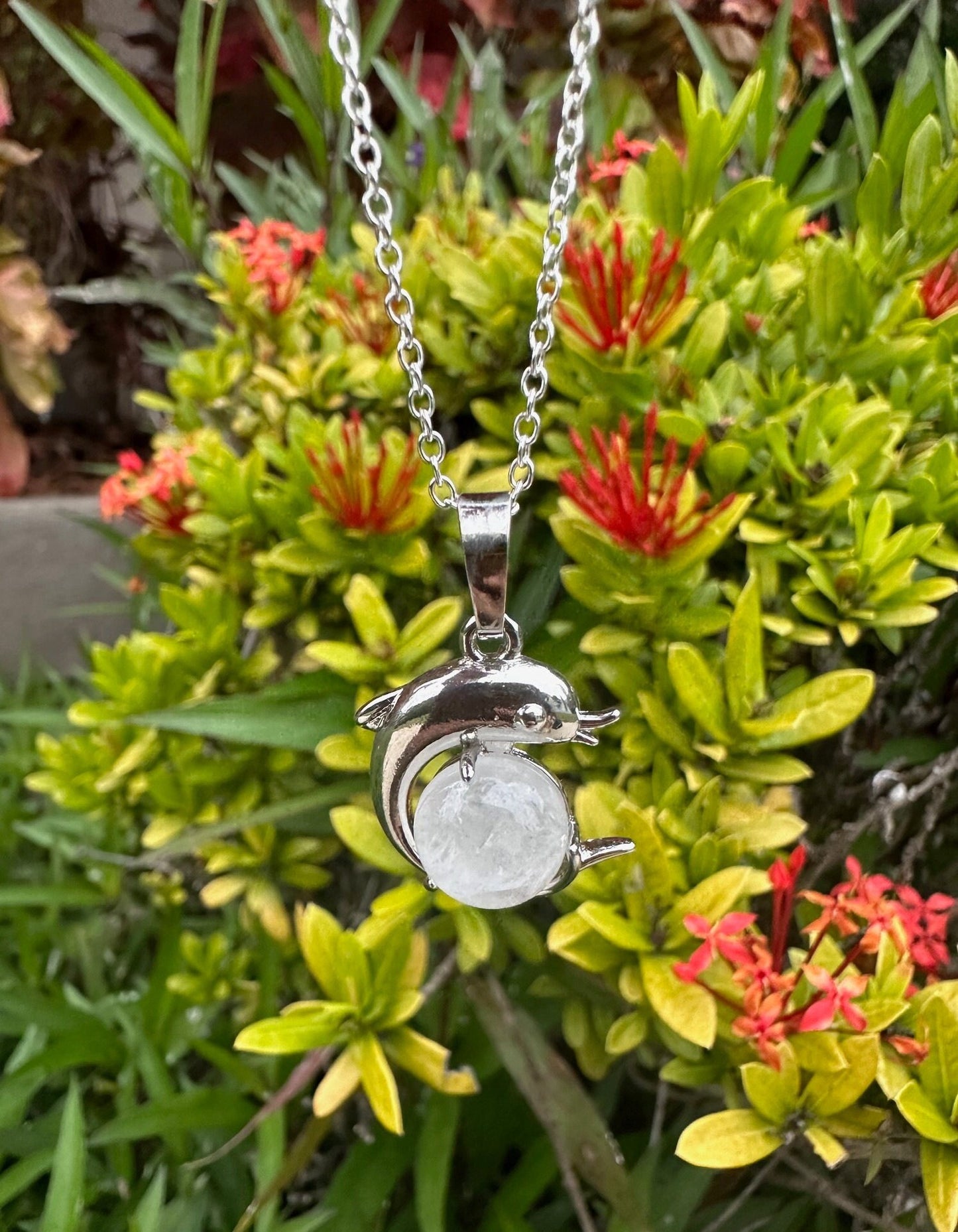 Clear Quartz Dolphin Pendant Necklace