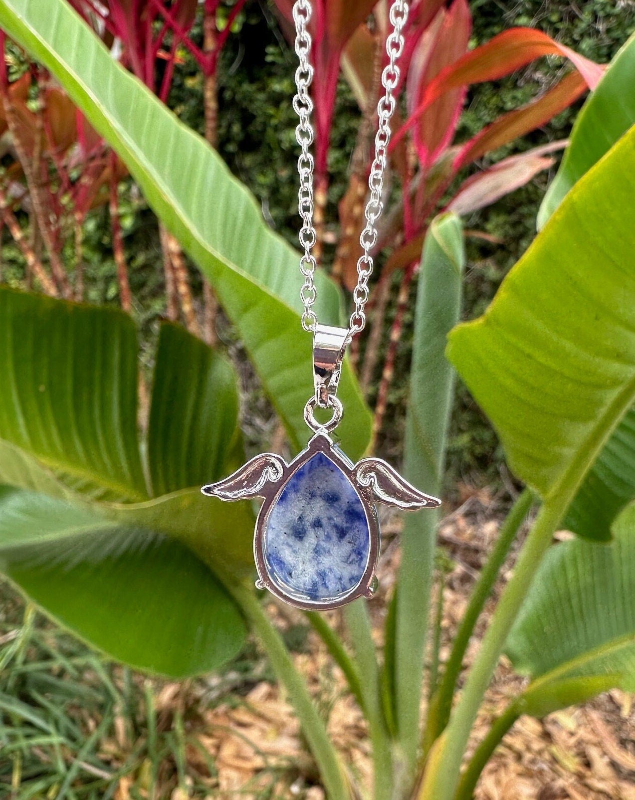 Blue Spot Jasper Angelic Egg Pendant Necklace