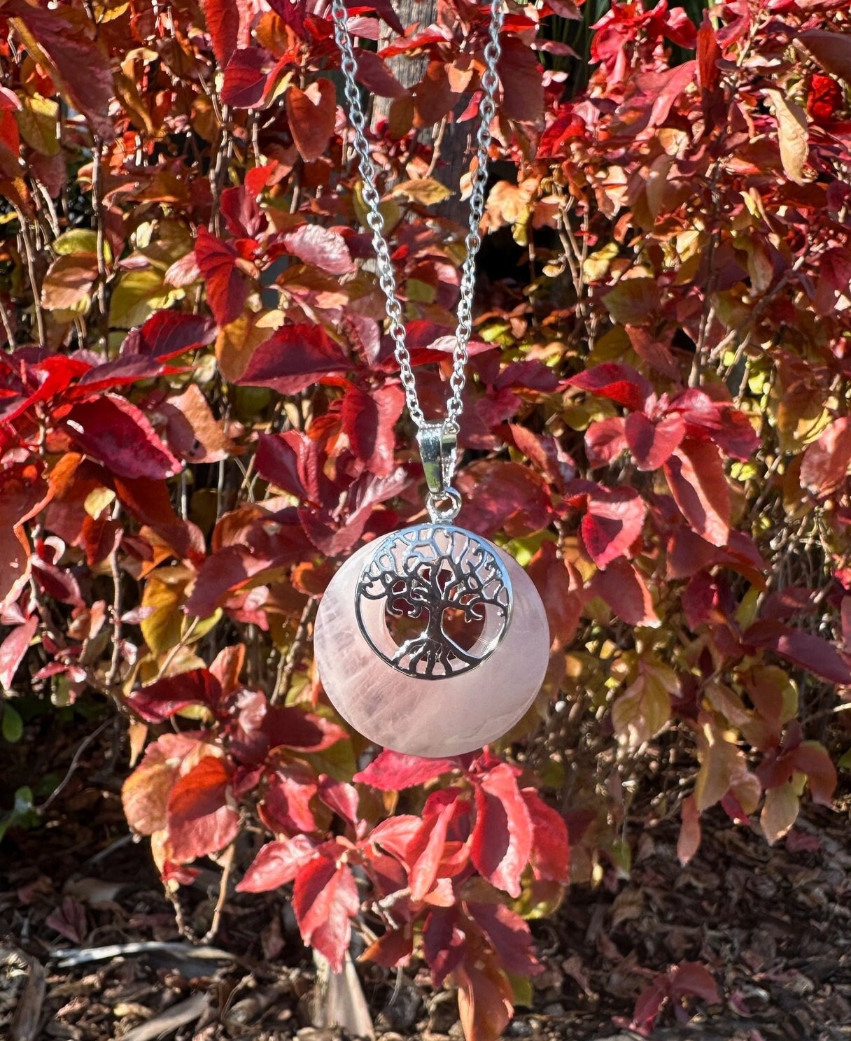 Rose Quartz Tree of Life Pendant Necklace