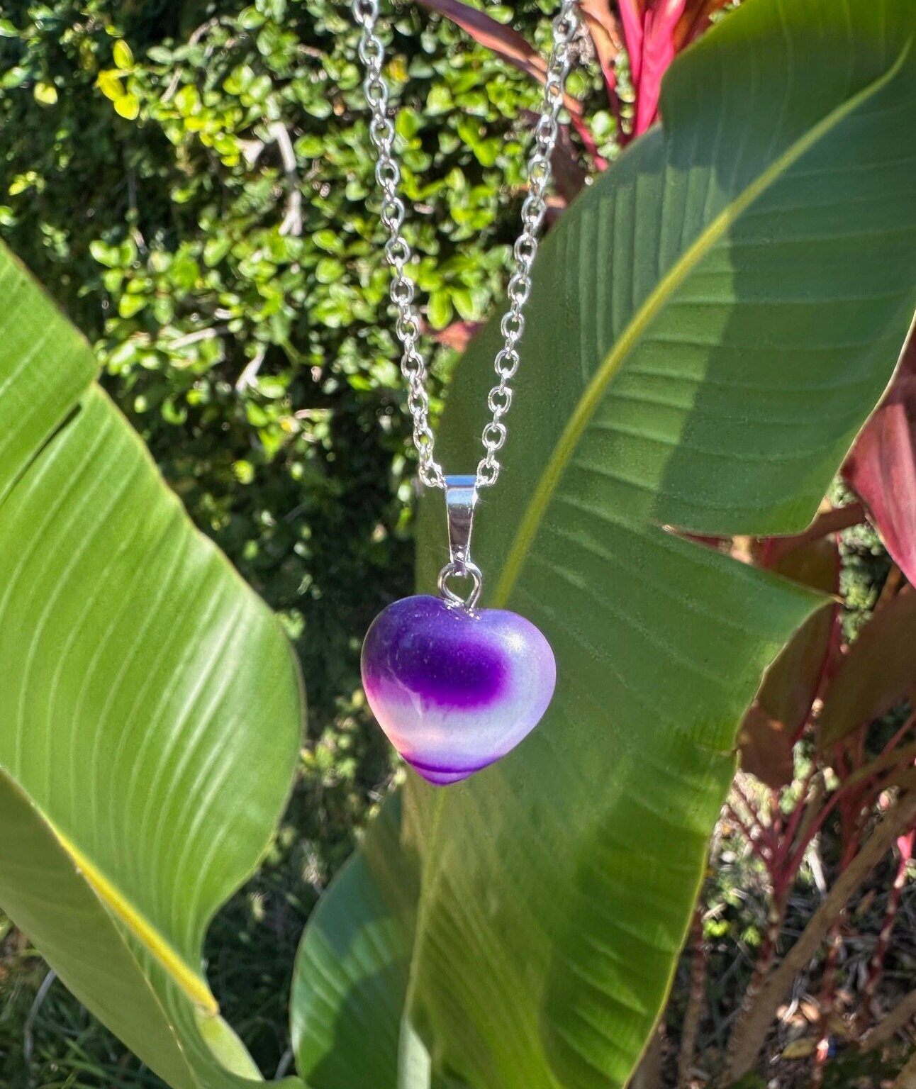 Purple Agate Heart Pendant Necklace