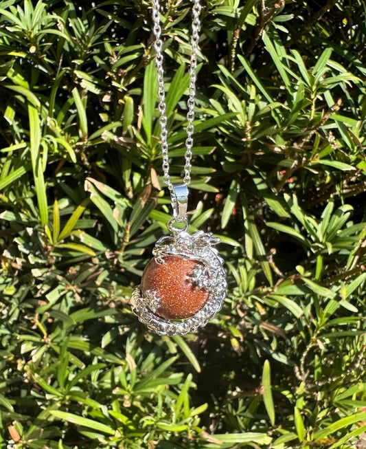 Goldstone Dragon Ball Pendant Necklace