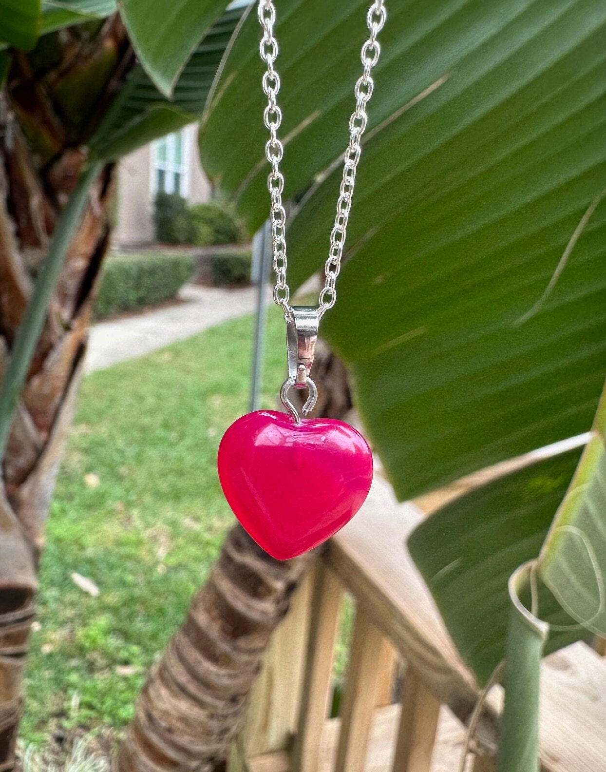 Dainty Pink Agate Heart Pendant Necklace