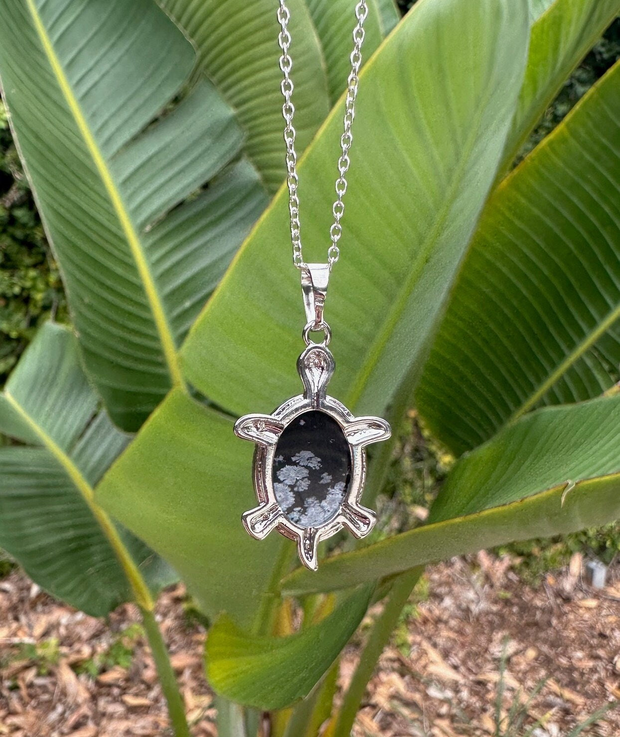 Snowflake Obsidian Turtle Necklace