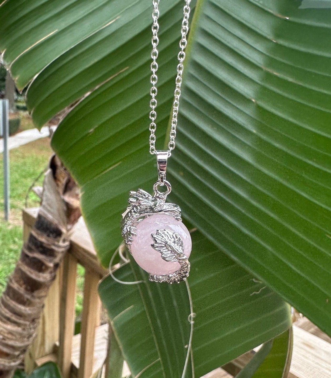 Rose Quartz Dragon Ball Pendant Necklace