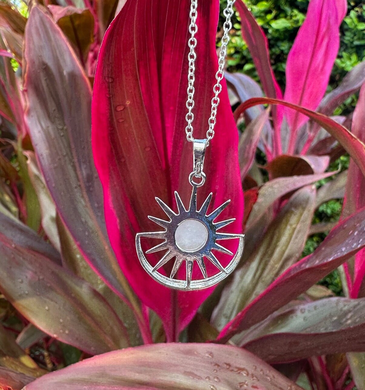 Rose Quartz Sun Moon Pendant Necklace