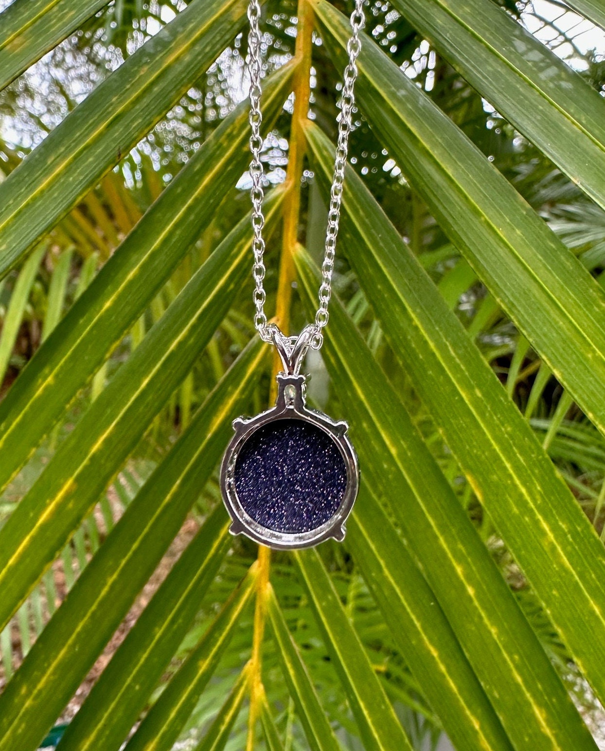 Blue Goldstone Prism Pendant Necklace