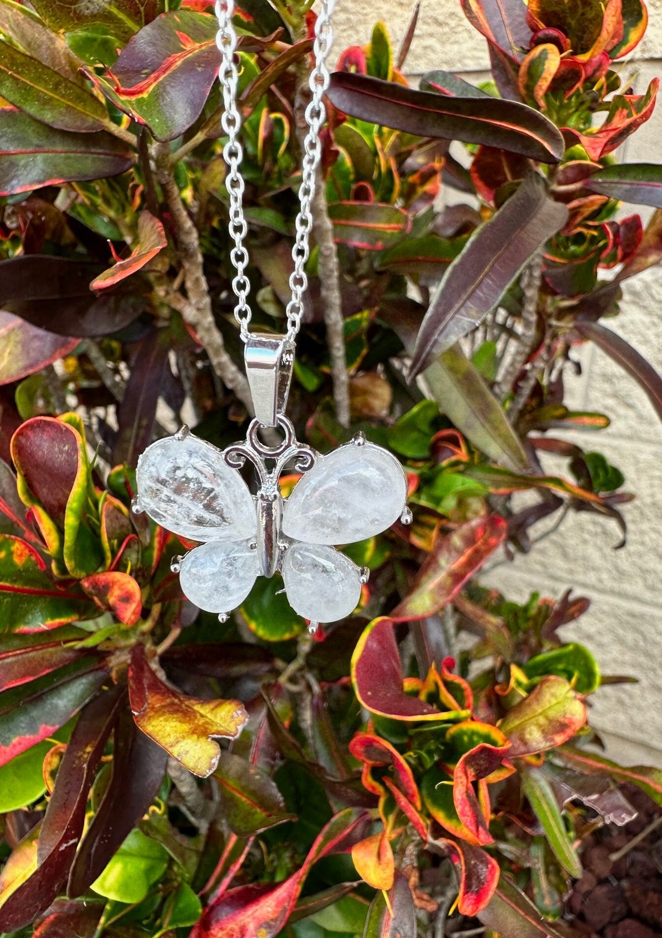 Clear Quartz Butterfly Pendant Necklace