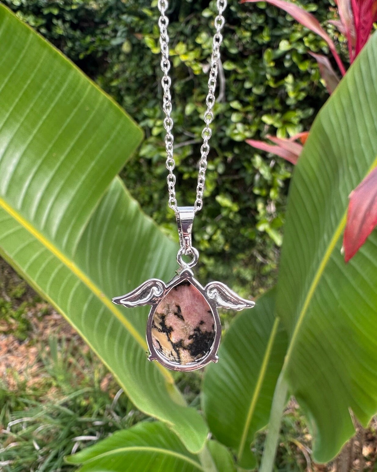 Rhodonite Angelic Egg Pendant Necklace