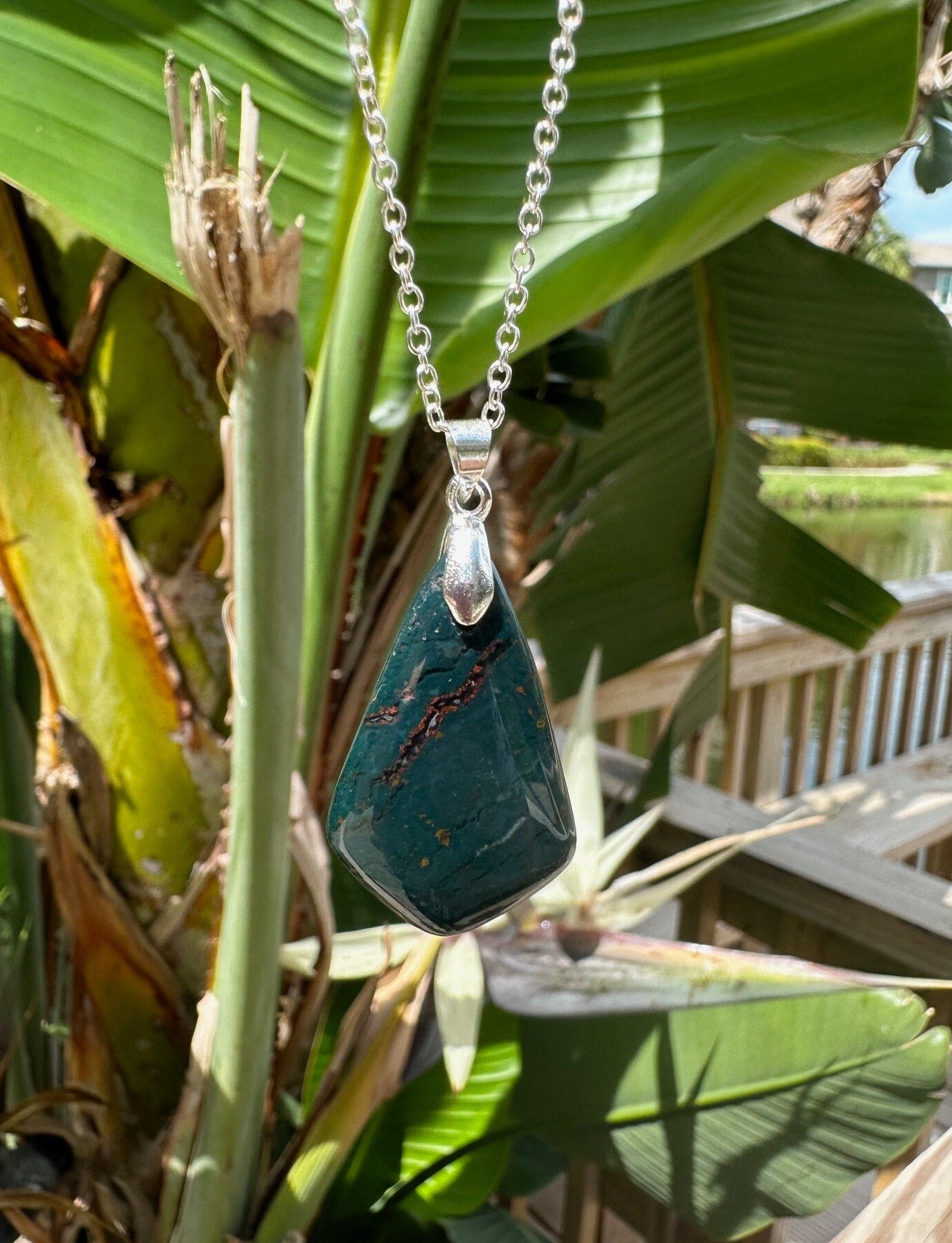 Indian Bloodstone Shield Pendant Necklace