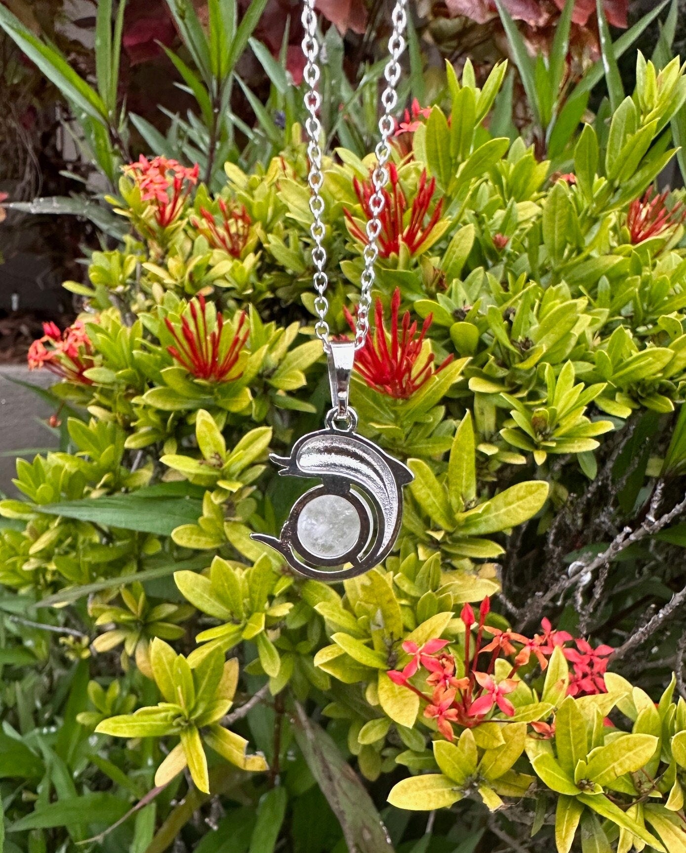 Clear Quartz Dolphin Pendant Necklace