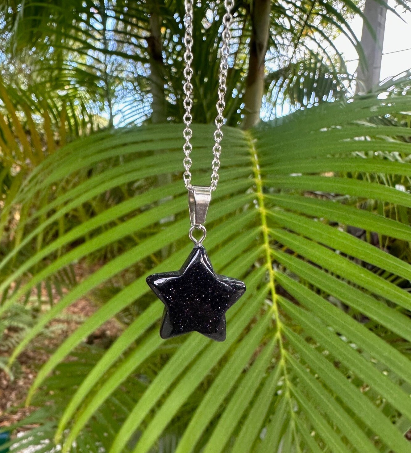 Blue Goldstone Star Pendant Necklace