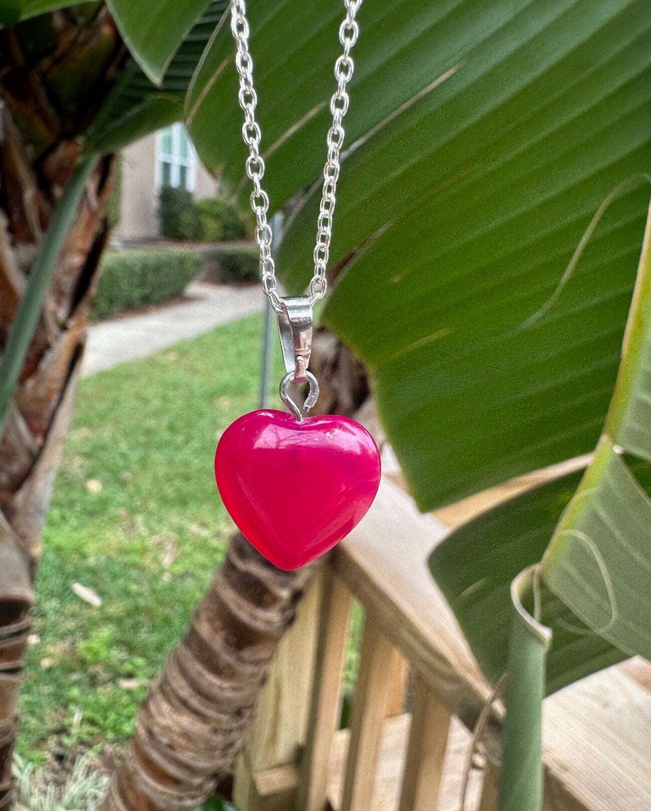 Dainty Pink Agate Heart Pendant Necklace