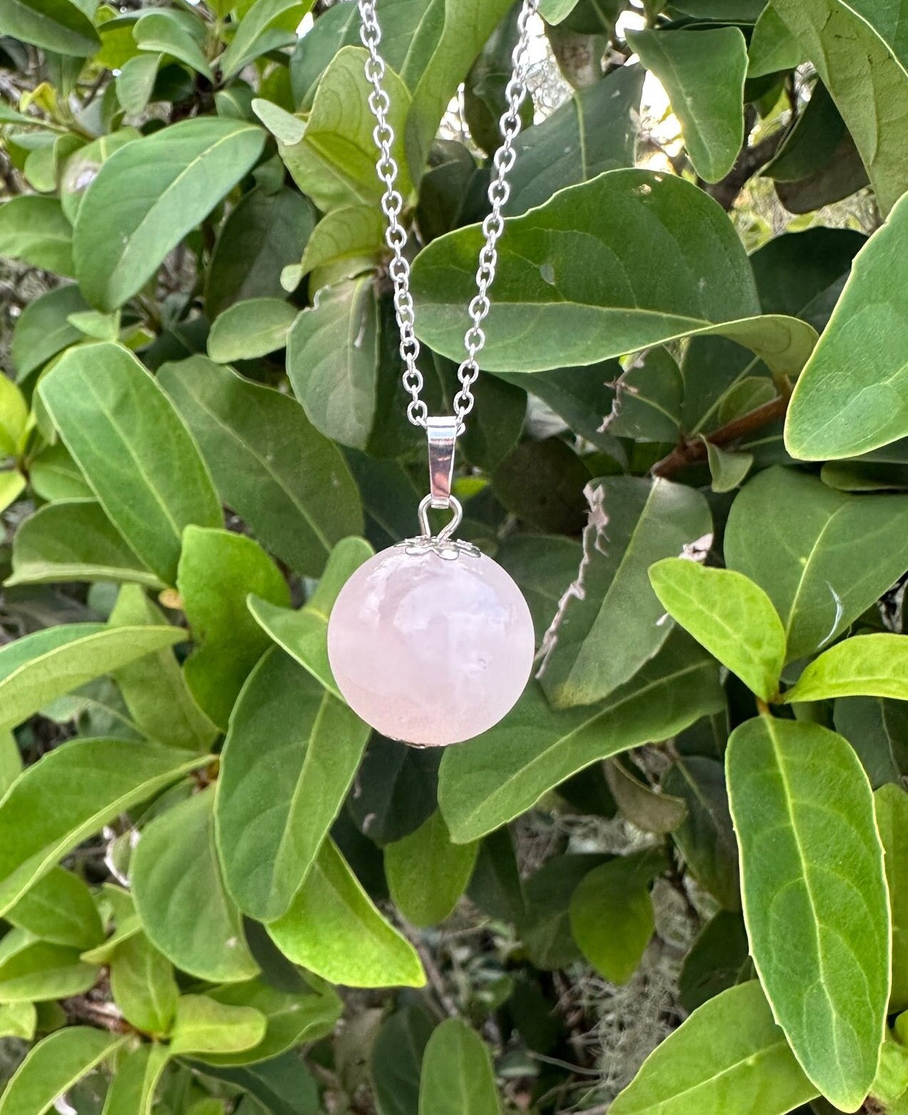 Rose Quartz Ball Pendant Necklace