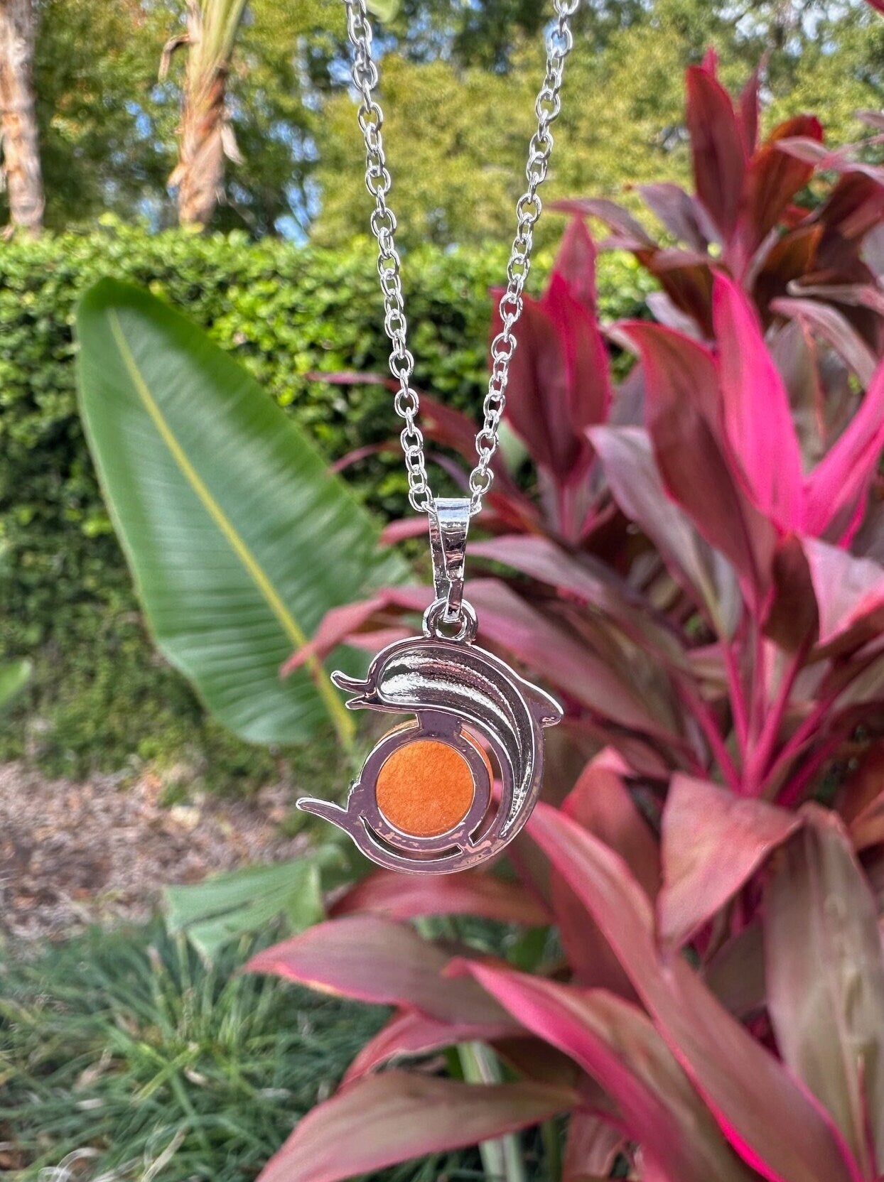 Orange Aventurine Dolphin Pendant Necklace