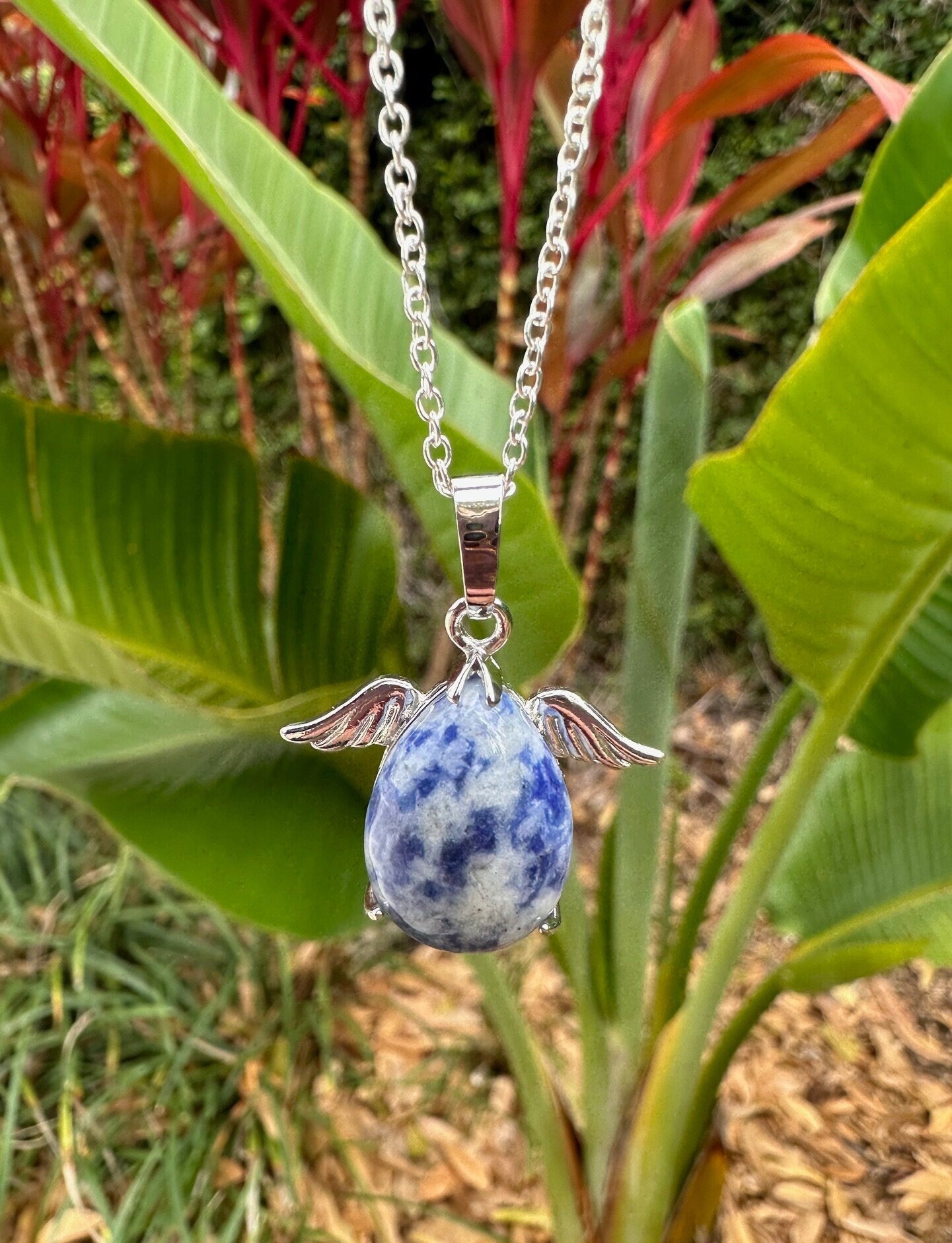 Blue Spot Jasper Angelic Egg Pendant Necklace