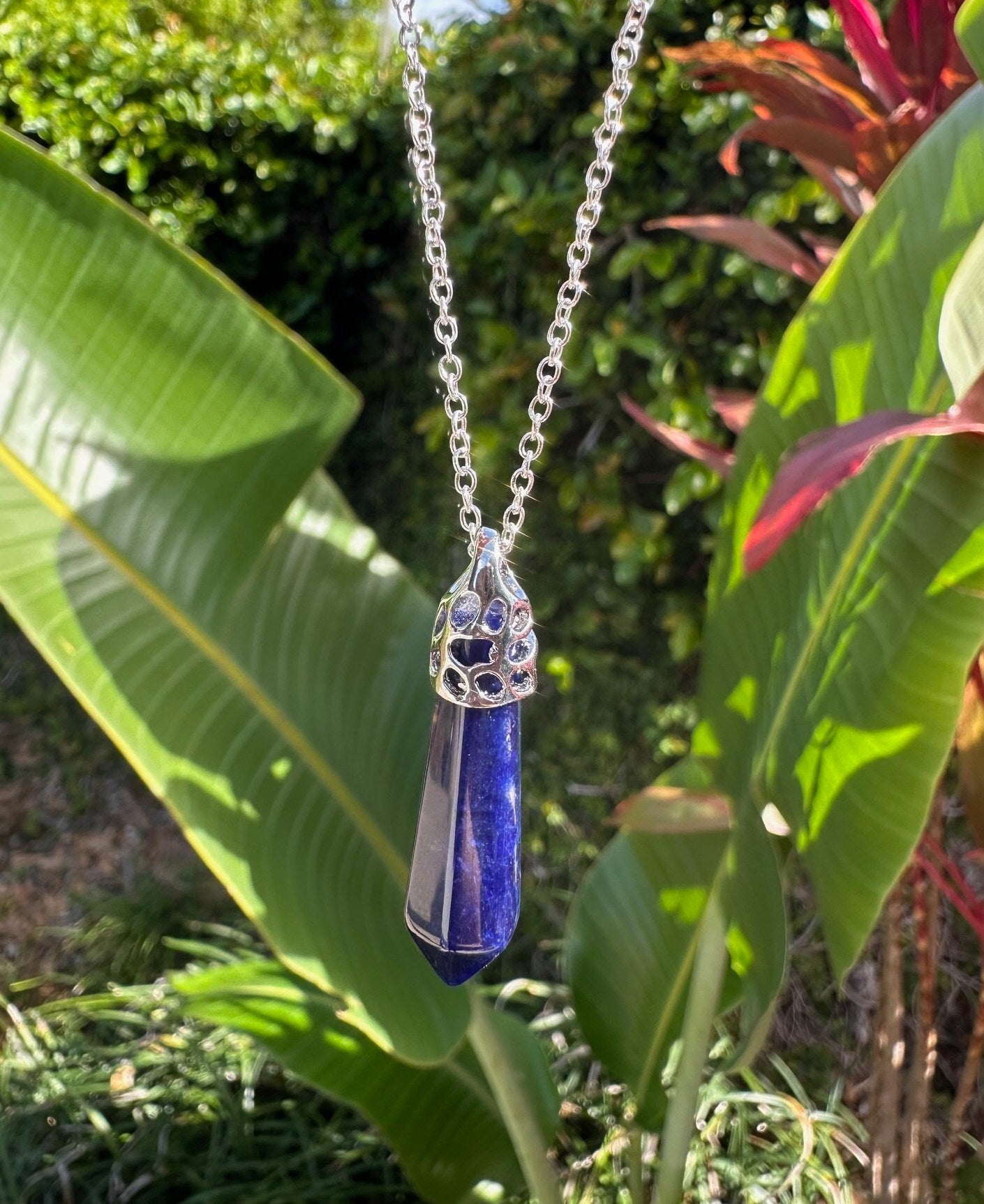 Sodalite Thin Hexagon Pendant Necklace