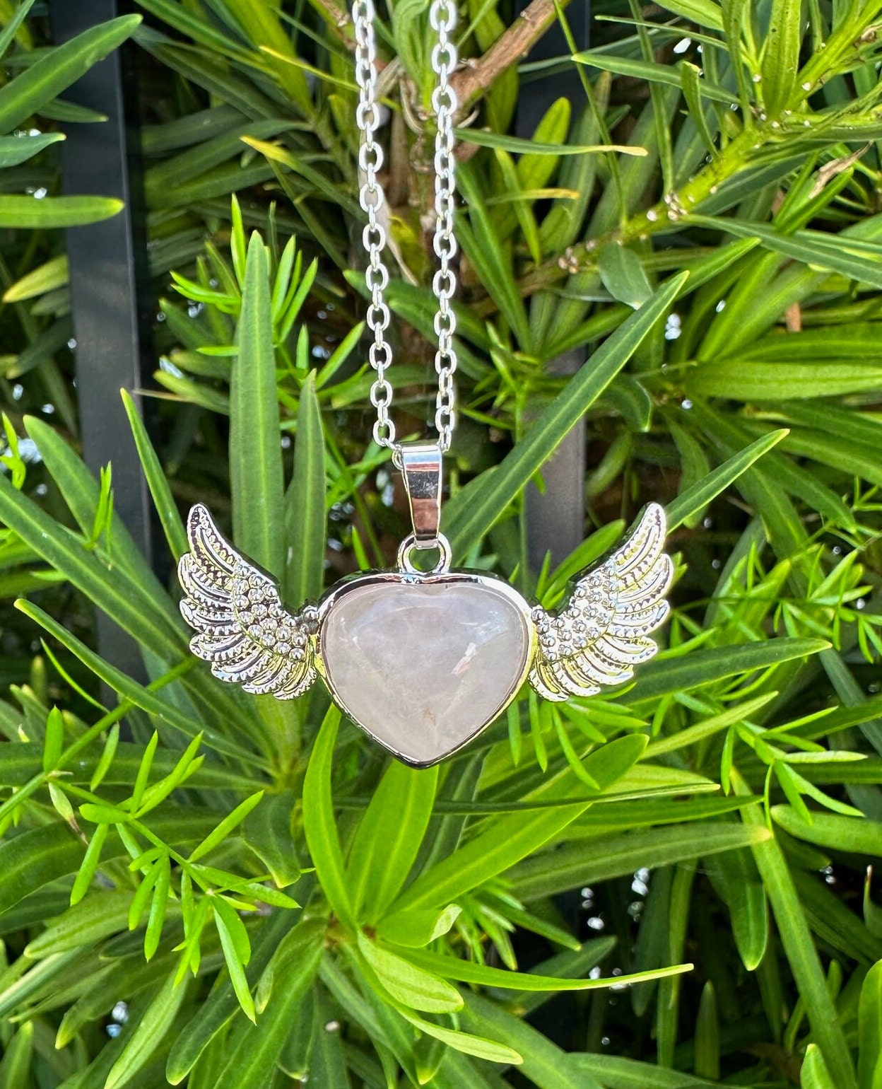 Rose Quartz Wings Pendant Necklace