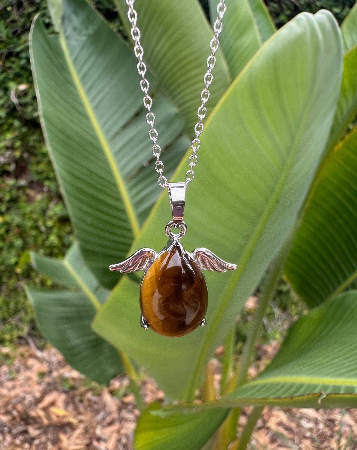 Tiger Eye Angelic Egg Pendant Necklace