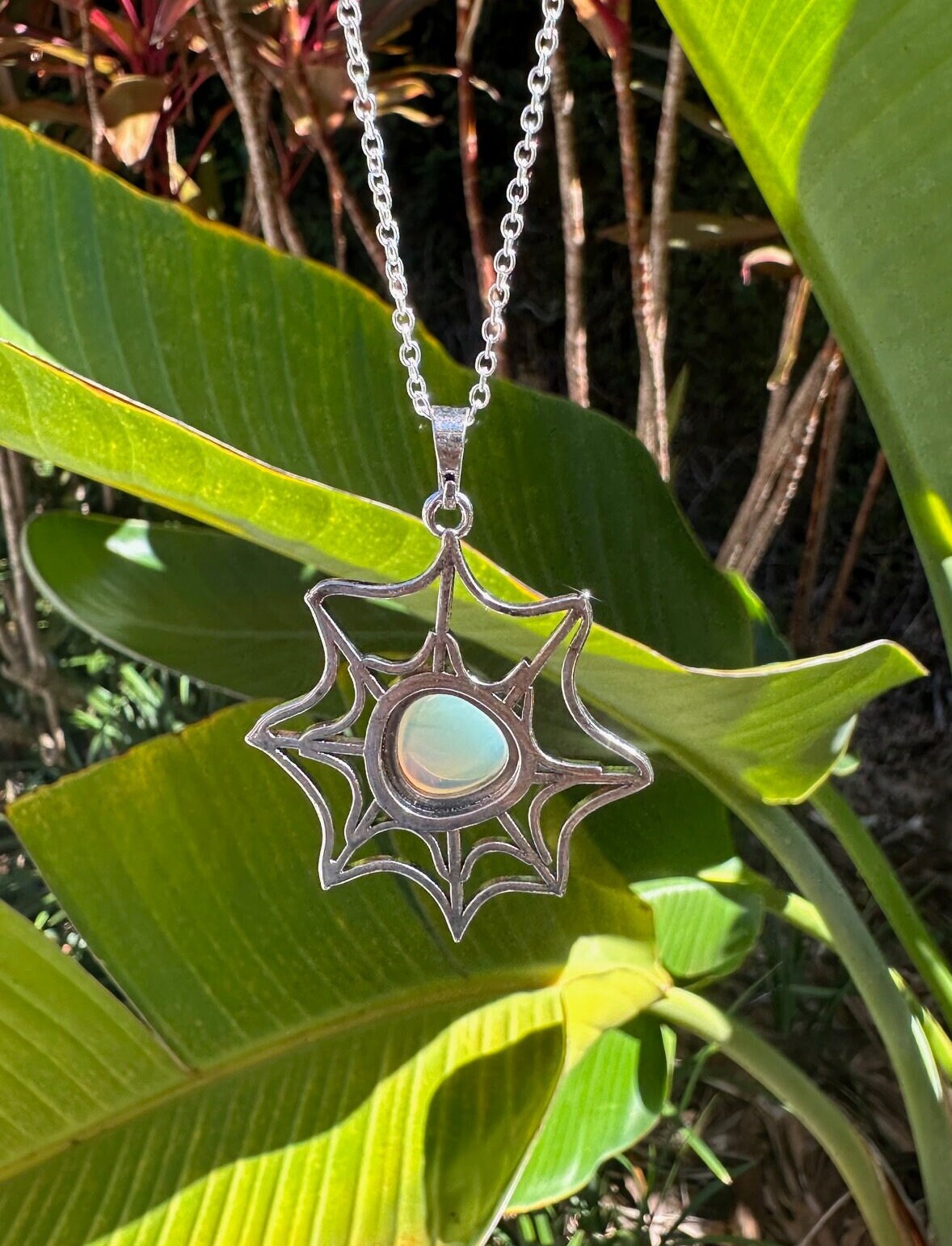 Opalite Spider Web Pendant Necklace