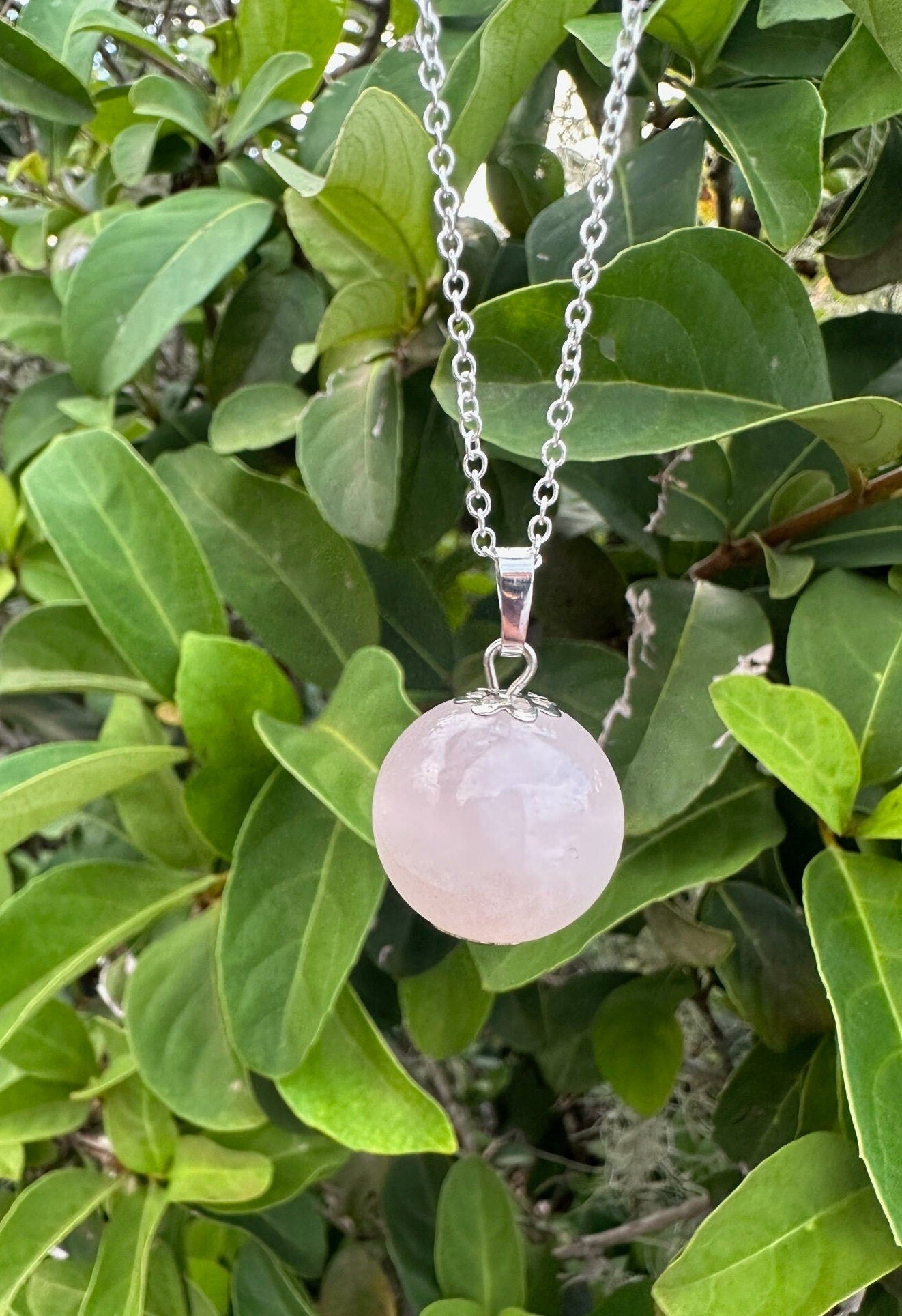 Rose Quartz Ball Pendant Necklace