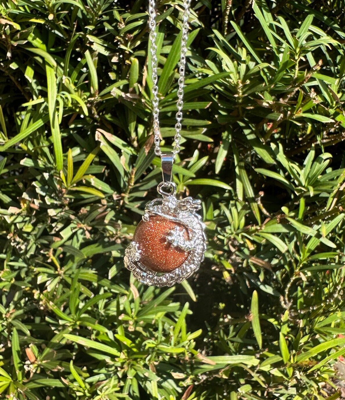 Goldstone Dragon Ball Pendant Necklace