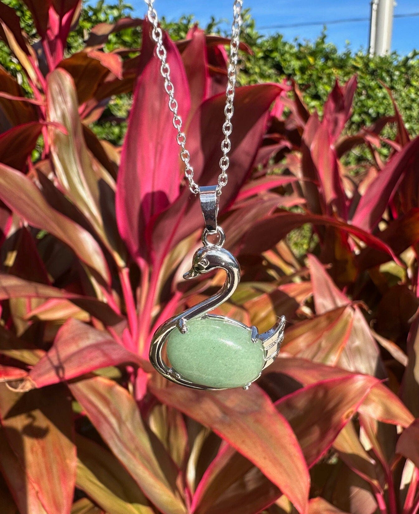 Green Aventurine Swan Pendant Necklace