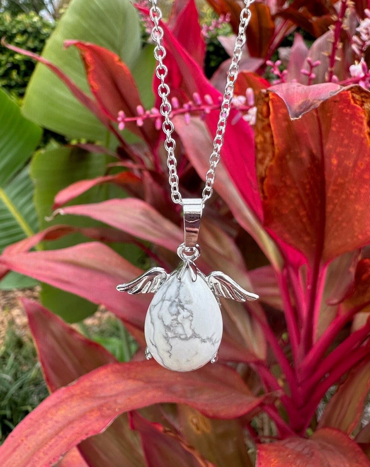 Howlite Angelic Egg Pendant Necklace