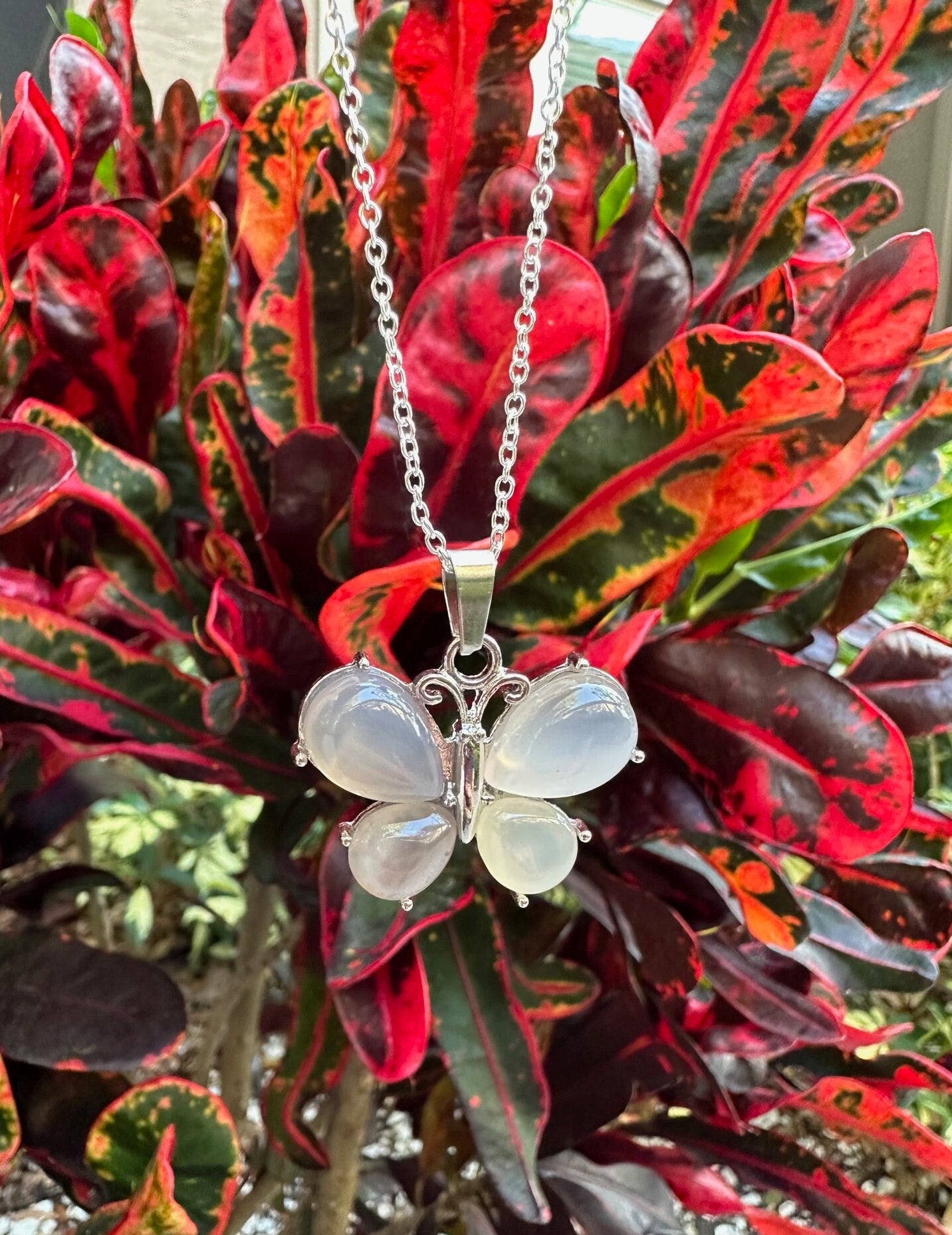 Grey Agate Butterfly Pendant Necklace