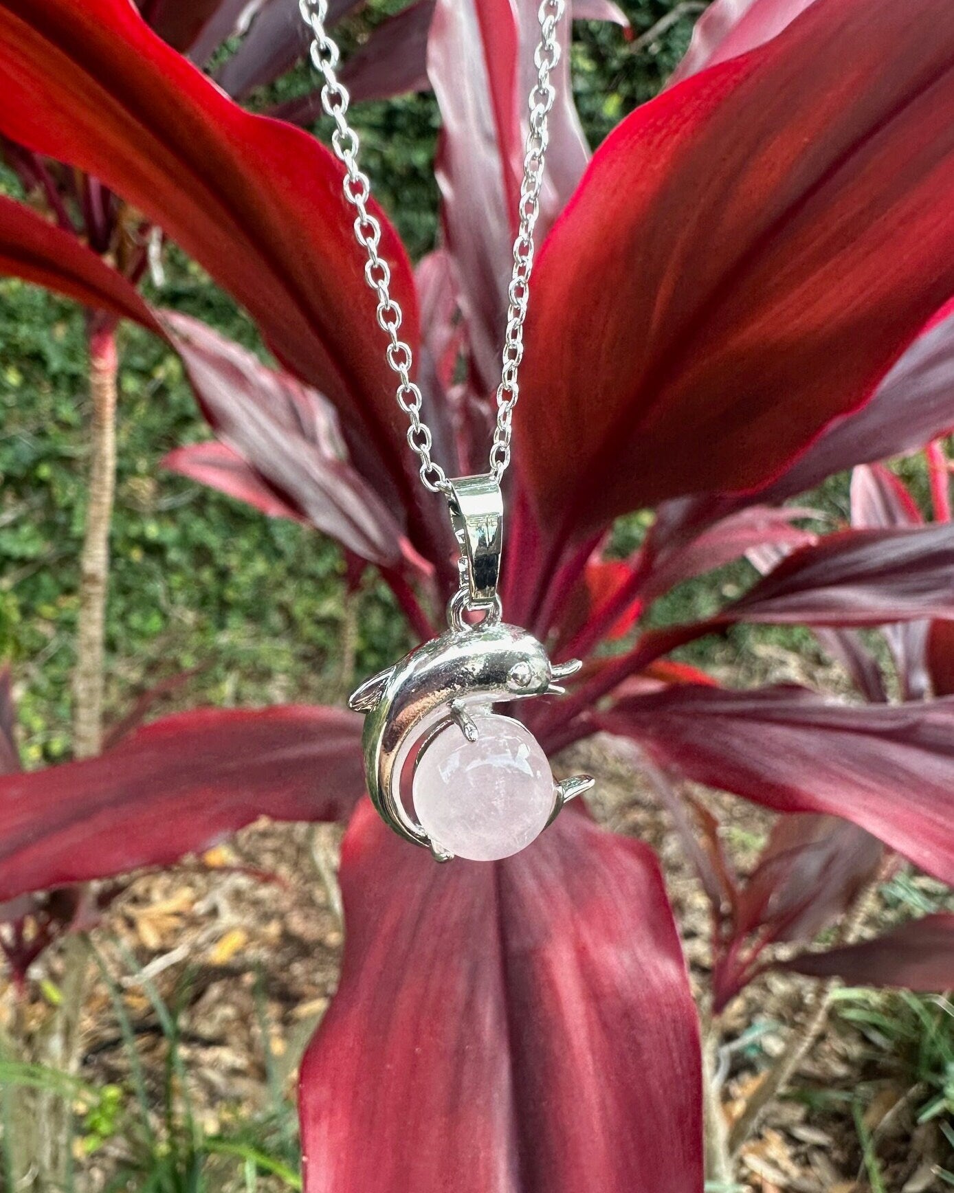 Rose Quartz Dolphin Pendant Necklace