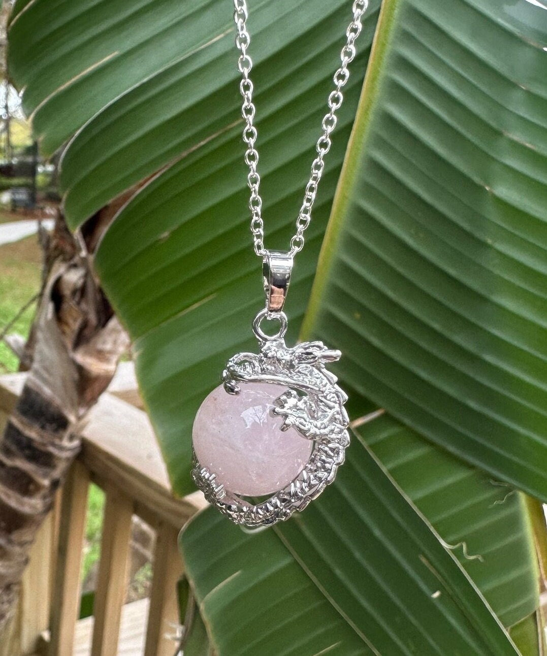 Rose Quartz Dragon Ball Pendant Necklace