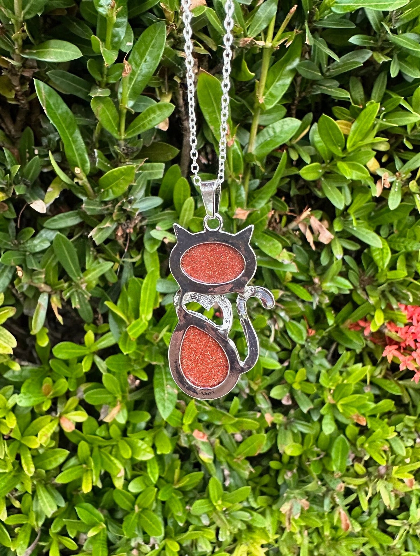 Large Goldstone Cat Pendant Necklace