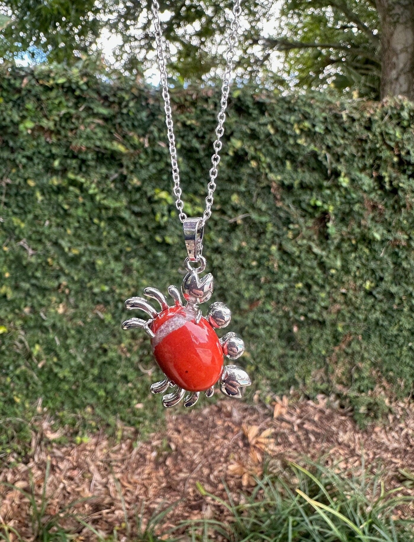 Red Jasper Crab Pendant Necklace