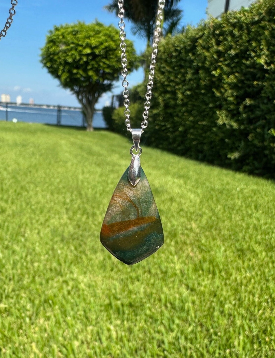 Indian Bloodstone Shield Pendant Necklace