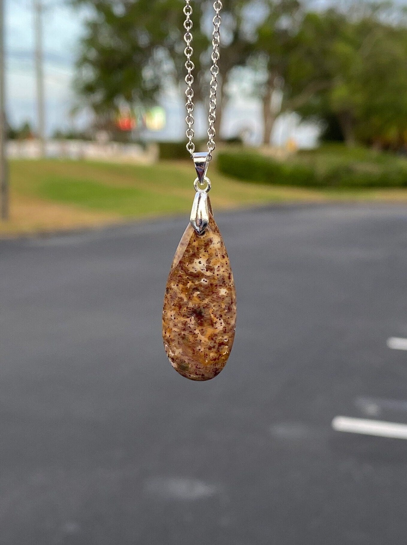 Indian Bloodstone Teardrop Pendant Necklace